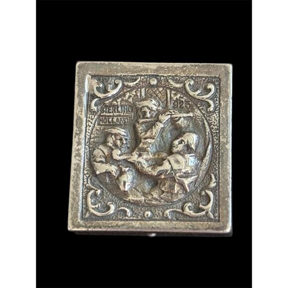 Vtg Sterling Silver Dutch Repoussé Snuff Pull Box 925 13.0g - Picture 1 of 12